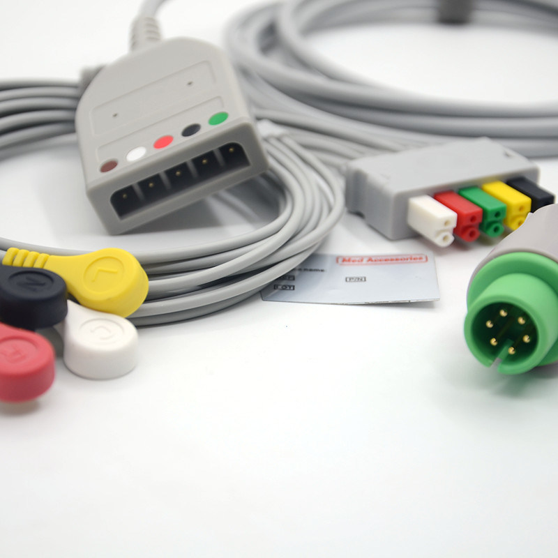 Split 6Pin 5 Leads ECG Monitor Cable Grigio Color Lattex Free Multi Function
