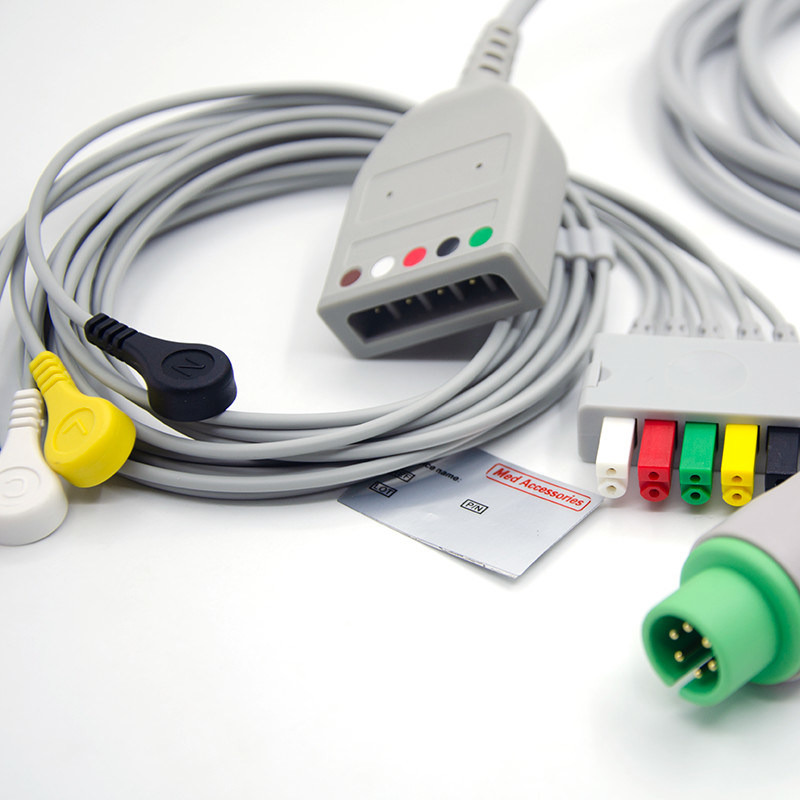 Split 6Pin 5 Leads ECG Monitor Cable Grigio Color Lattex Free Multi Function