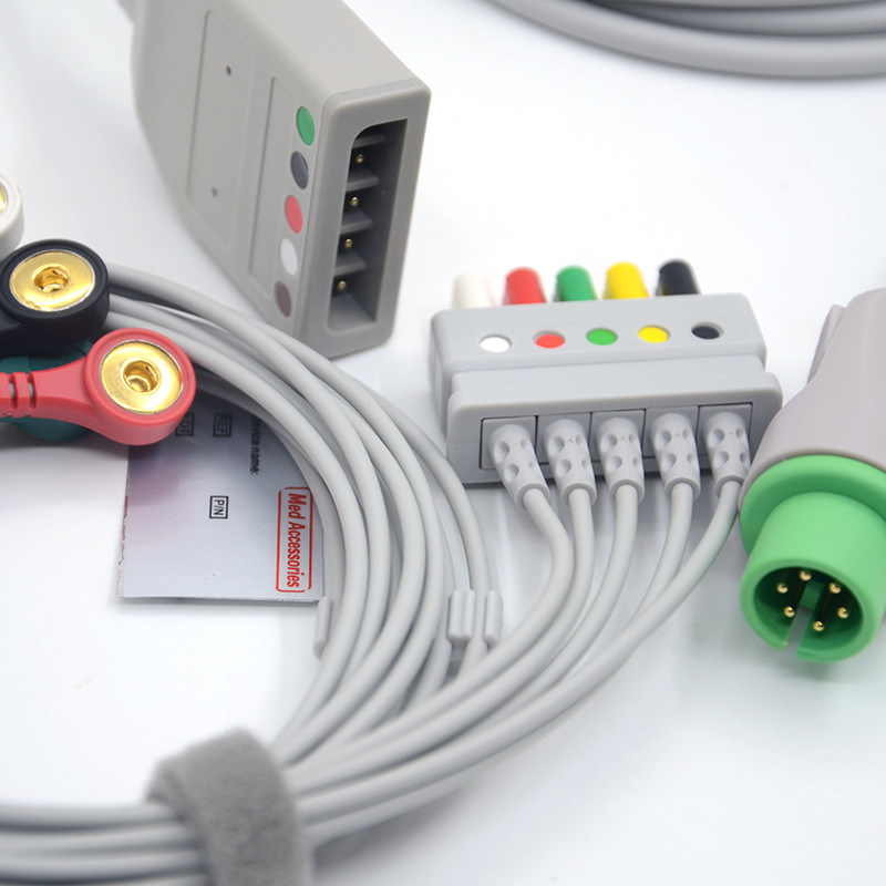 Split 6Pin 5 Leads ECG Monitor Cable Grigio Color Lattex Free Multi Function