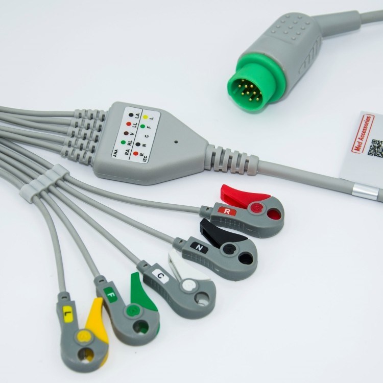 Monitor sanitario accessori Bioluminescenza ECG cavo 12 Pin 5 Leads Grabber Fine Un pezzo 3.4m Dimensione