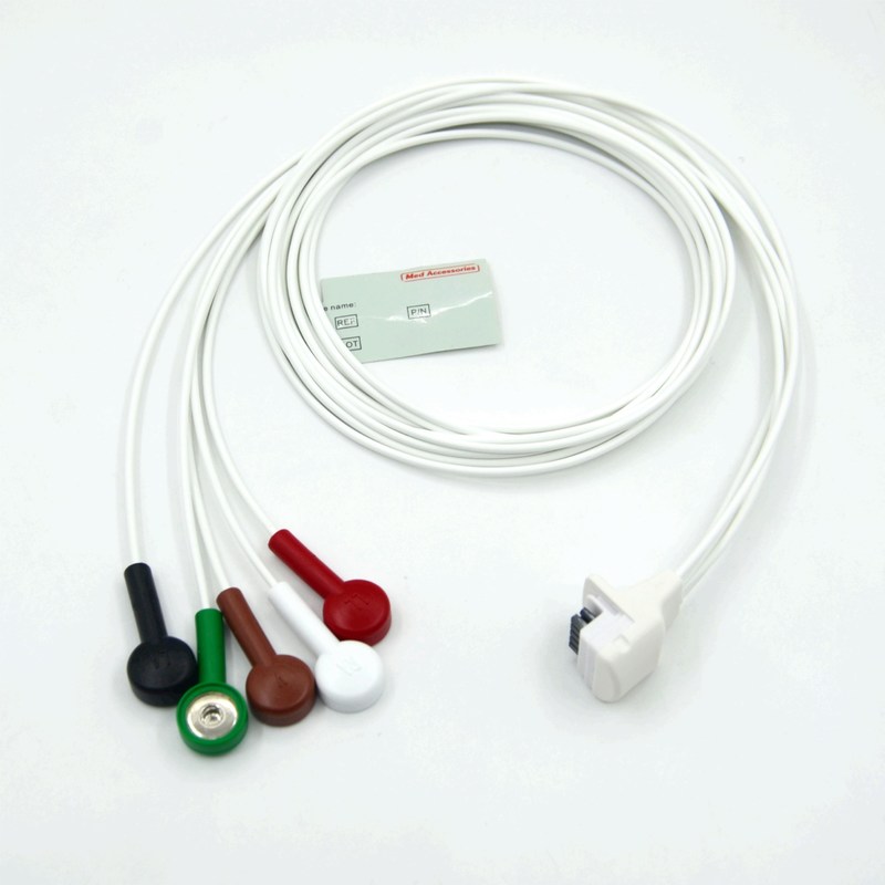 Compattibile Mortara H3 Holter Registratore ECG Cavo Leadwires 5 Leads Snap AHA