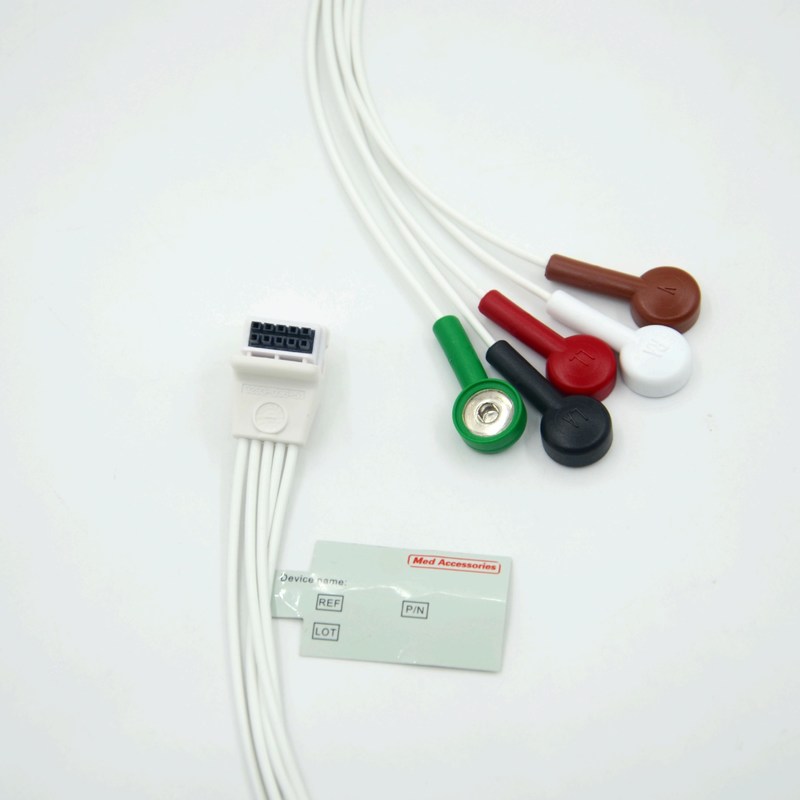 Compattibile Mortara H3 Holter Registratore ECG Cavo Leadwires 5 Leads Snap AHA
