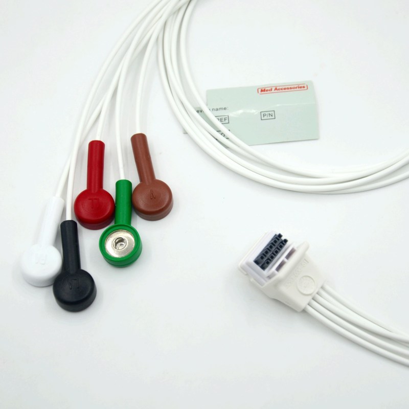 Compattibile Mortara H3 Holter Registratore ECG Cavo Leadwires 5 Leads Snap AHA