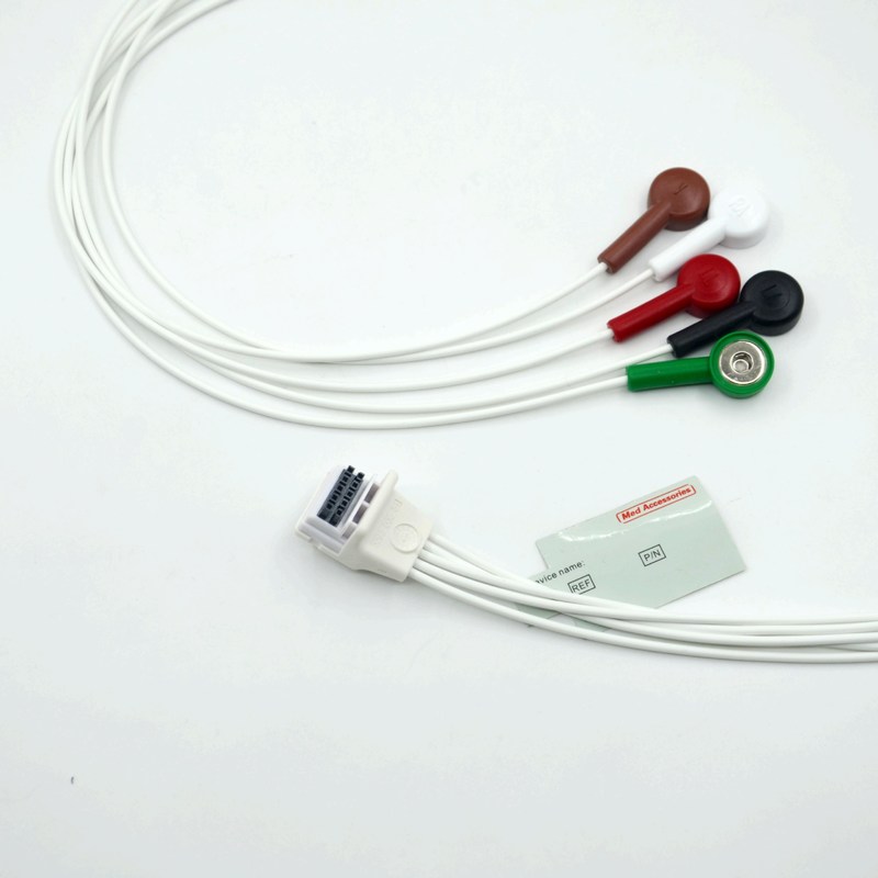 Compattibile Mortara H3 Holter Registratore ECG Cavo Leadwires 5 Leads Snap AHA