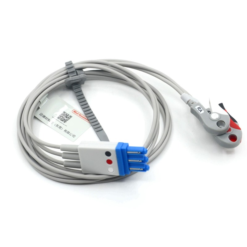 Cavo ECG a 3 derivazioni compatibile Philips con fili conduttori con pinza, codice colore AHA, CE e ISO13485