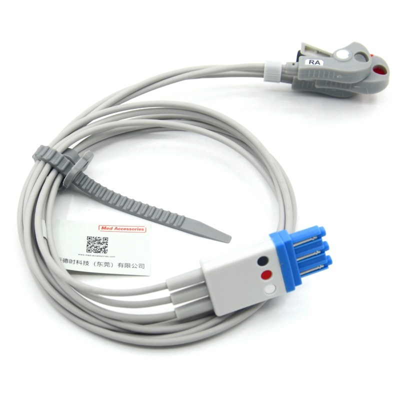 Cavo ECG a 3 derivazioni compatibile Philips con fili conduttori con pinza, codice colore AHA, CE e ISO13485