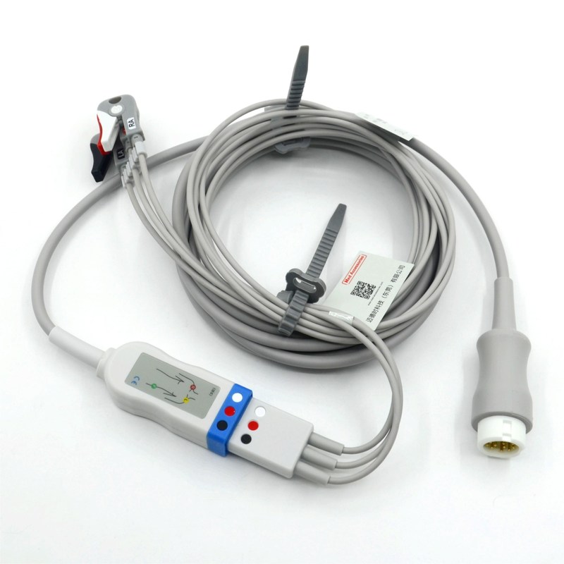 Cavo ECG a 3 derivazioni compatibile Philips con fili conduttori con pinza, codice colore AHA, CE e ISO13485