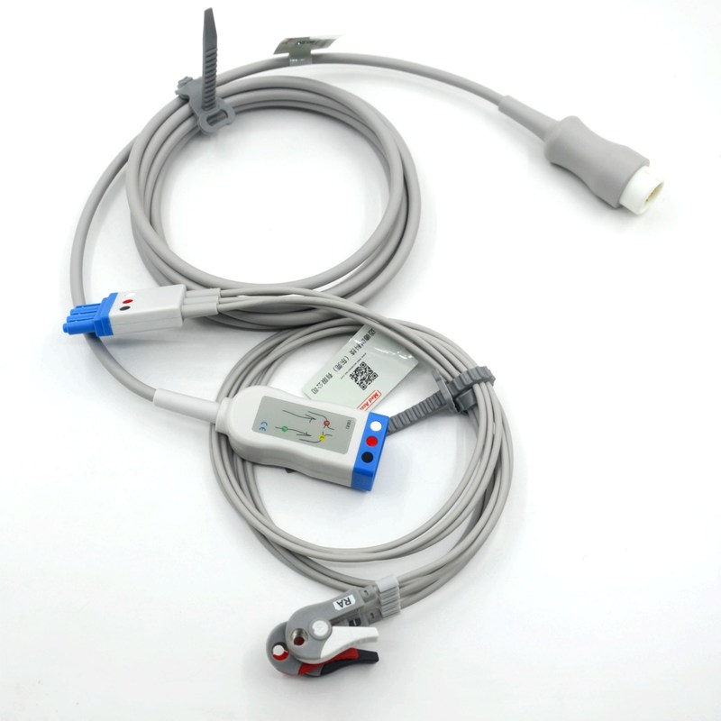 Cavo ECG a 3 derivazioni compatibile Philips con fili conduttori con pinza, codice colore AHA, CE e ISO13485