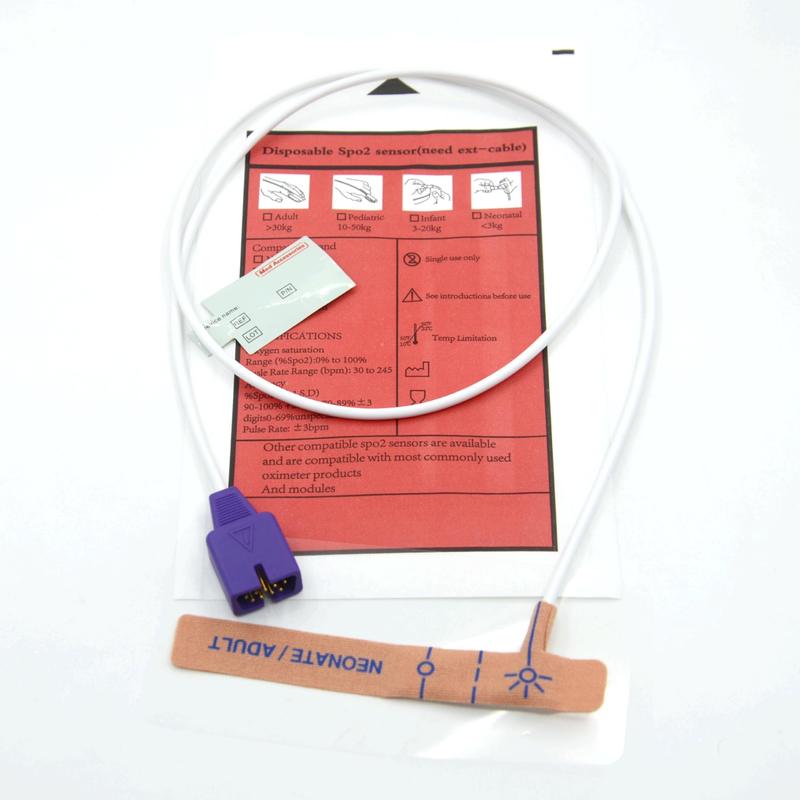 Fornitore di accessori medicali Tessuto elasticizzato Compatibile nellcor Sensore SpO2 usa e getta a 9 pin per neonati/adulti