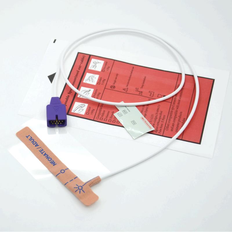 Fornitore di accessori medicali Tessuto elasticizzato Compatibile nellcor Sensore SpO2 usa e getta a 9 pin per neonati/adulti