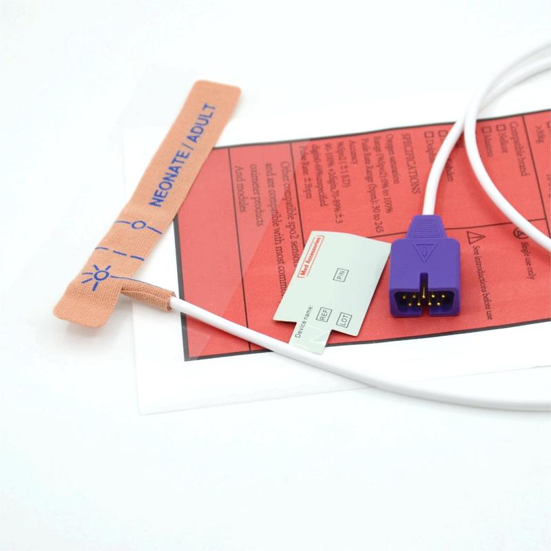 Fornitore di accessori medicali Tessuto elasticizzato Compatibile nellcor Sensore SpO2 usa e getta a 9 pin per neonati/adulti