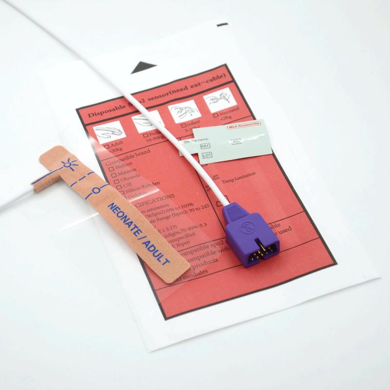 Fornitore di accessori medicali Tessuto elasticizzato Compatibile nellcor Sensore SpO2 usa e getta a 9 pin per neonati/adulti